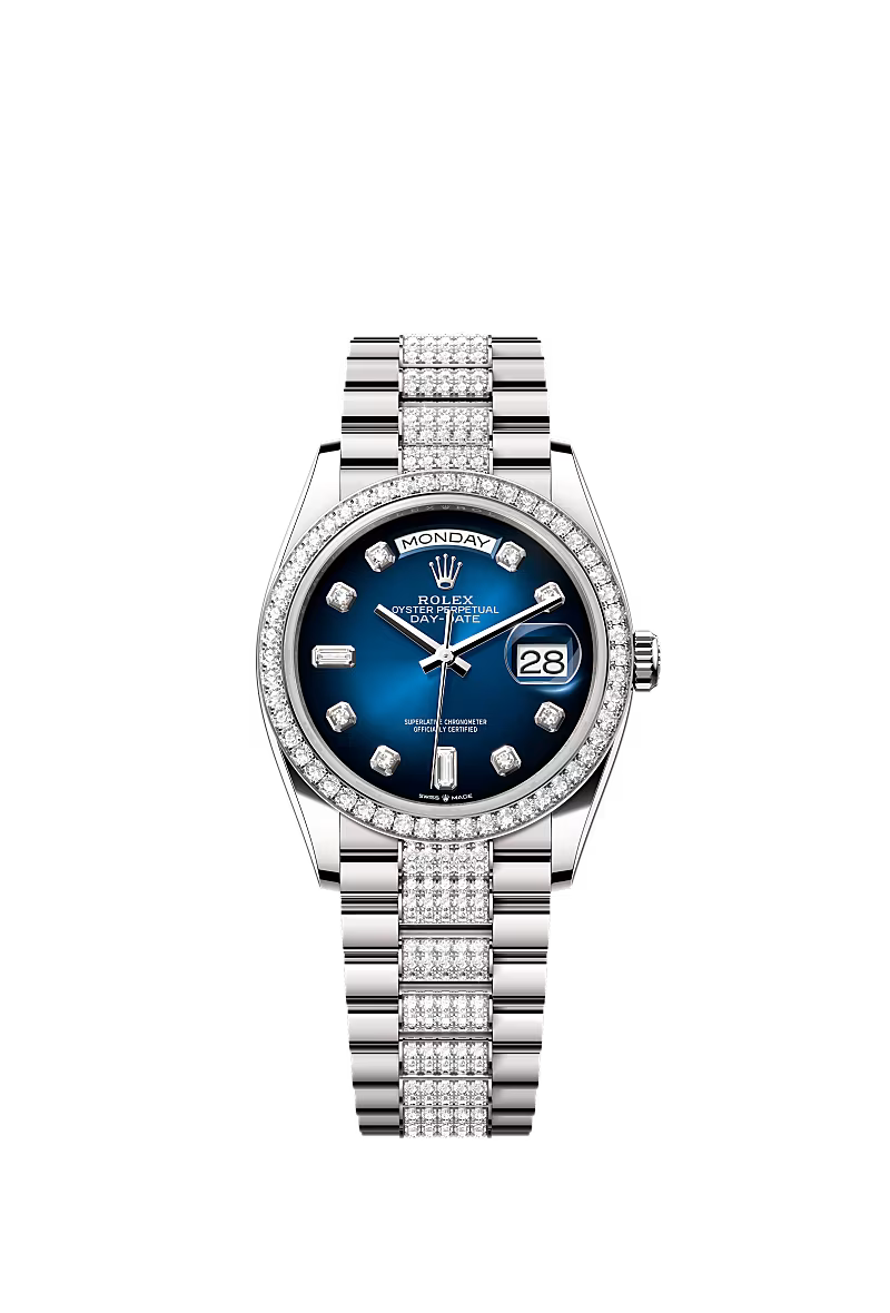 Men’s Rolex Day-Date 36 128349RBR Automatic White Gold Diamond Watch - Zeuskicks