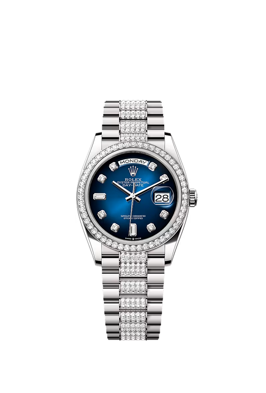 Men’s Rolex Day-Date 36 128349RBR Automatic White Gold Diamond Watch - Zeuskicks