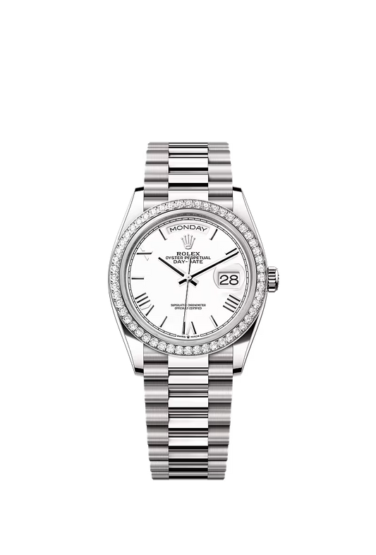 Men’s Rolex Day-Date 36 128349RBR Automatic White Gold Diamond Watch - Zeuskicks