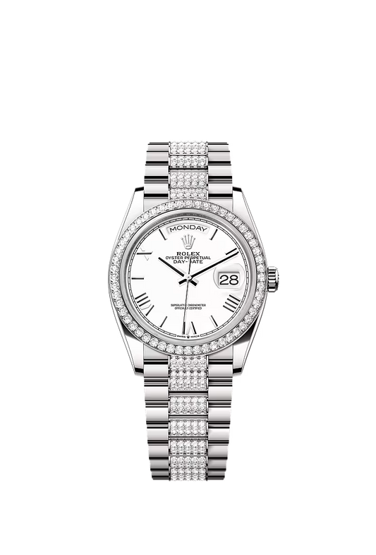 Men’s Rolex Day-Date 36 128349RBR Automatic White Gold Diamond Watch - Zeuskicks