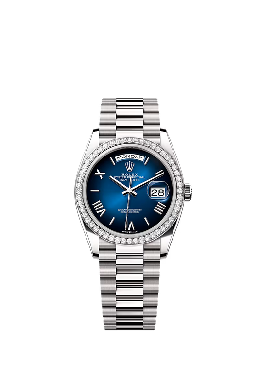 Men’s Rolex Day-Date 36 128349RBR Automatic White Gold Diamond Watch - Zeuskicks
