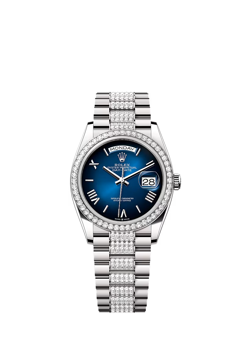 Men’s Rolex Day-Date 36 128349RBR Automatic White Gold Diamond Watch - Zeuskicks