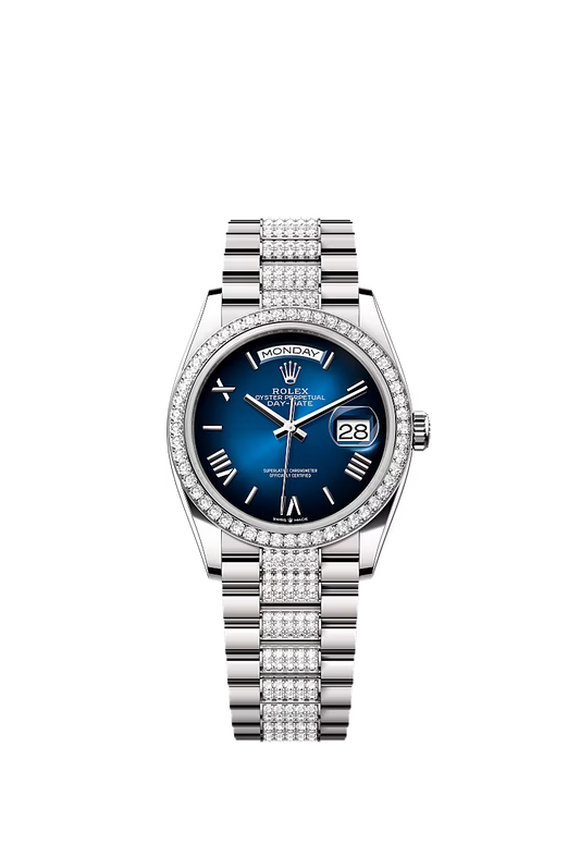 Men’s Rolex Day-Date 36 128349RBR Automatic White Gold Diamond Watch - Zeuskicks