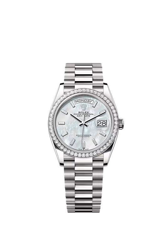Men’s Rolex Day-Date 36 128349RBR Automatic White Gold Diamond Watch - Zeuskicks