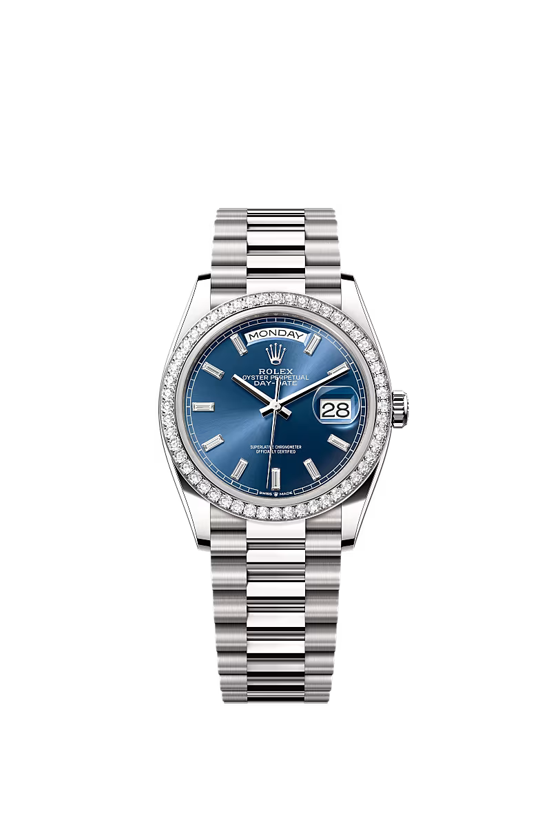 Men’s Rolex Day-Date 36 128349RBR Automatic White Gold Diamond Watch - Zeuskicks