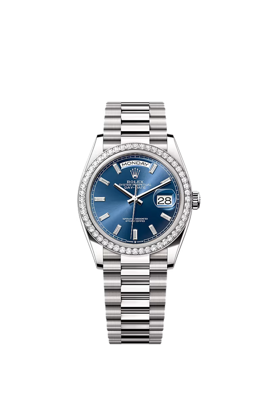 Men’s Rolex Day-Date 36 128349RBR Automatic White Gold Diamond Watch - Zeuskicks