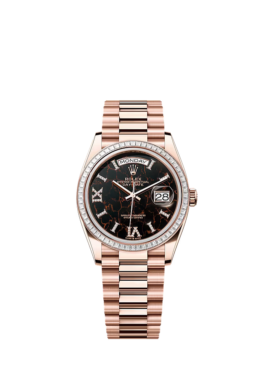 Rolex Day-Date 36 128395TBR Everose Gold Eisenkiesel Dial – Diamond Hour Markers - Zeuskicks