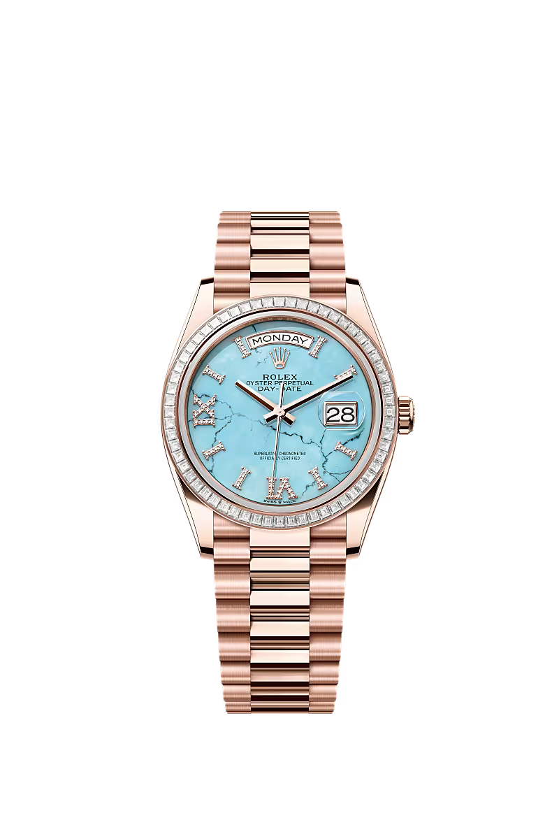 Women's Rolex Day-Date 36 128395TBR Everose Gold Turquoise Dial – Diamond Hour Markers - Zeuskicks