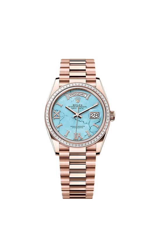 Women's Rolex Day-Date 36 128395TBR Everose Gold Turquoise Dial – Diamond Hour Markers - Zeuskicks
