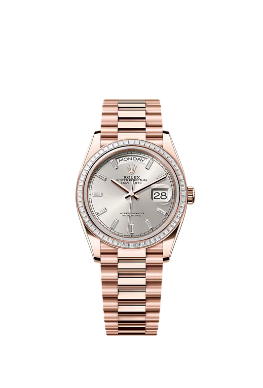 Rolex Day-Date 36 128395TBR Everose Gold Silver Dial - Zeuskicks