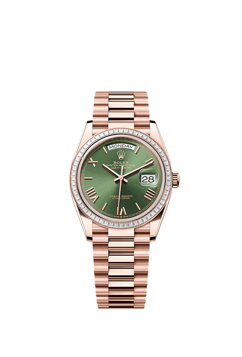 Rolex Day-Date 36 128395TBR Everose Gold Olive Green Dial - Zeuskicks