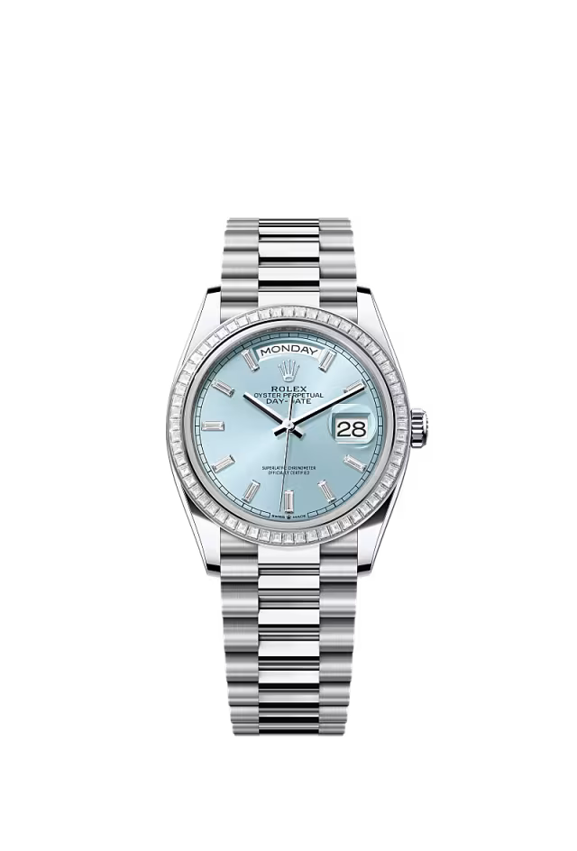 Men’s Rolex Day-Date 36 128396TBR Automatic Watch – Platinum & Diamonds - Zeuskicks