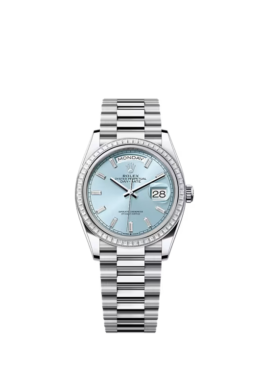 Men’s Rolex Day-Date 36 128396TBR Automatic Watch – Platinum & Diamonds - Zeuskicks