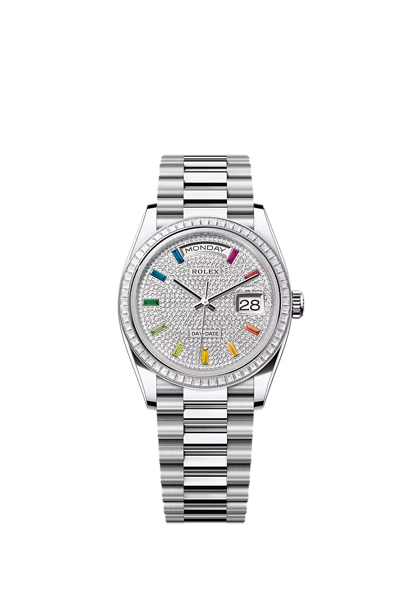 Men’s Rolex Day-Date 36 128396TBR Automatic Watch – Platinum & Diamonds - Zeuskicks