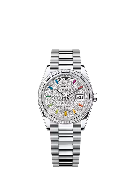 Men’s Rolex Day-Date 36 128396TBR Automatic Watch – Platinum & Diamonds - Zeuskicks