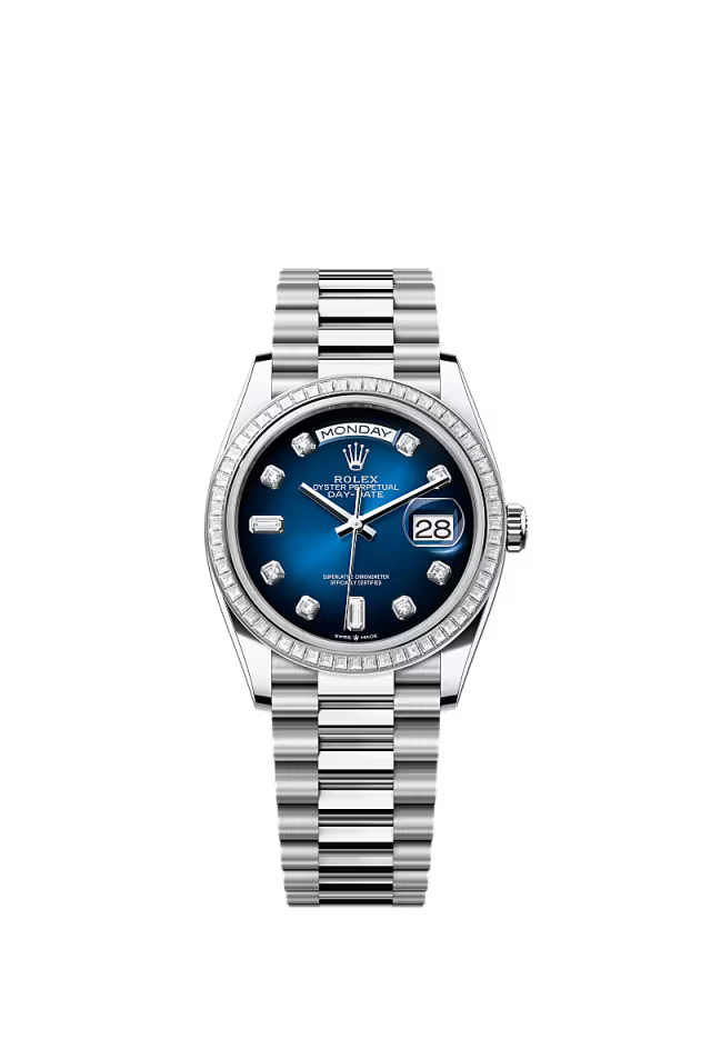 Men’s Rolex Day-Date 36 128396TBR Automatic Watch – Platinum & Diamonds - Zeuskicks