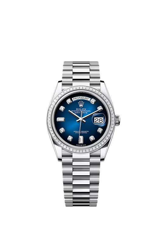 Men’s Rolex Day-Date 36 128396TBR Automatic Watch – Platinum & Diamonds - Zeuskicks