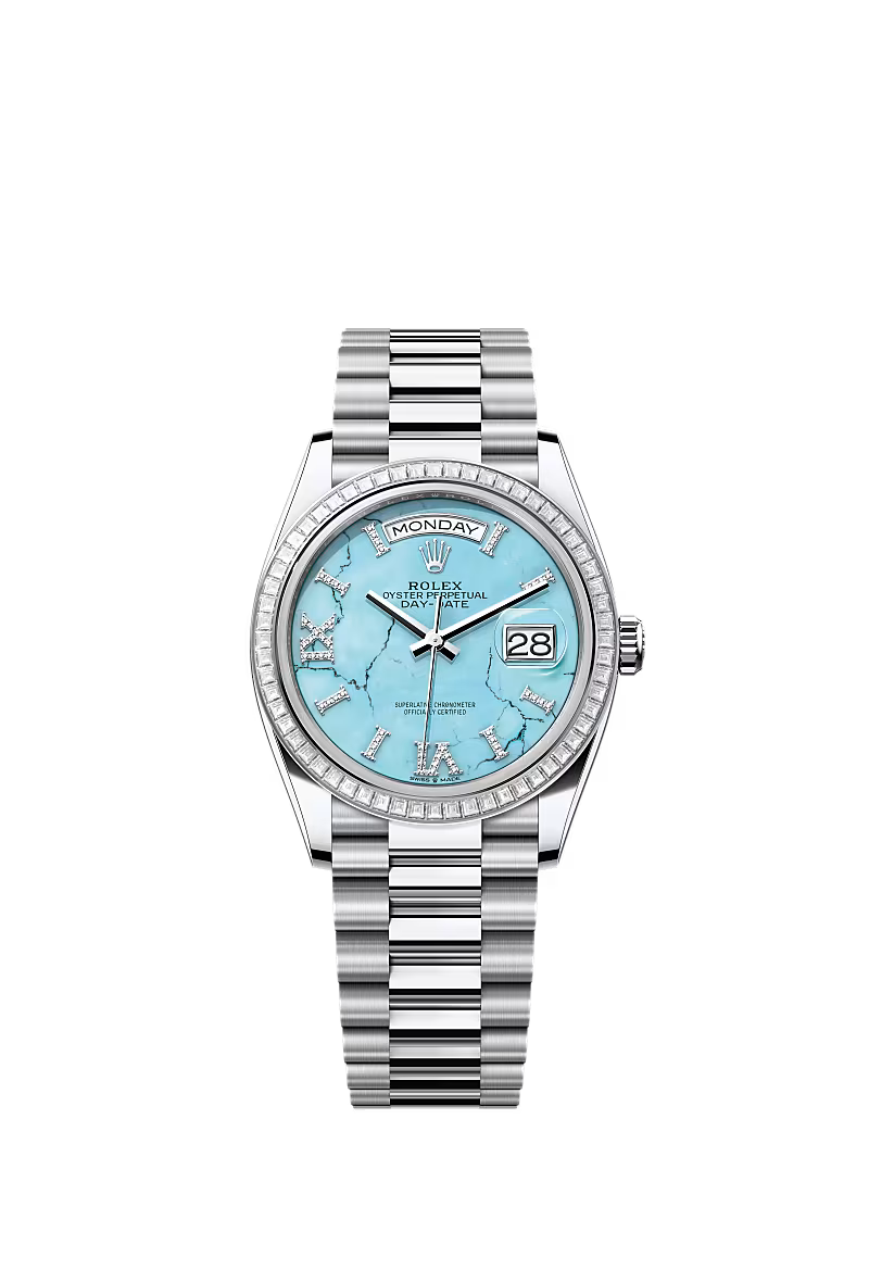 Men’s Rolex Day-Date 36 128396TBR Automatic Watch – Platinum & Diamonds - Zeuskicks