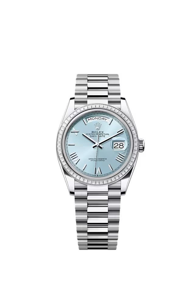 Men’s Rolex Day-Date 36 128396TBR Automatic Watch – Platinum & Diamonds - Zeuskicks