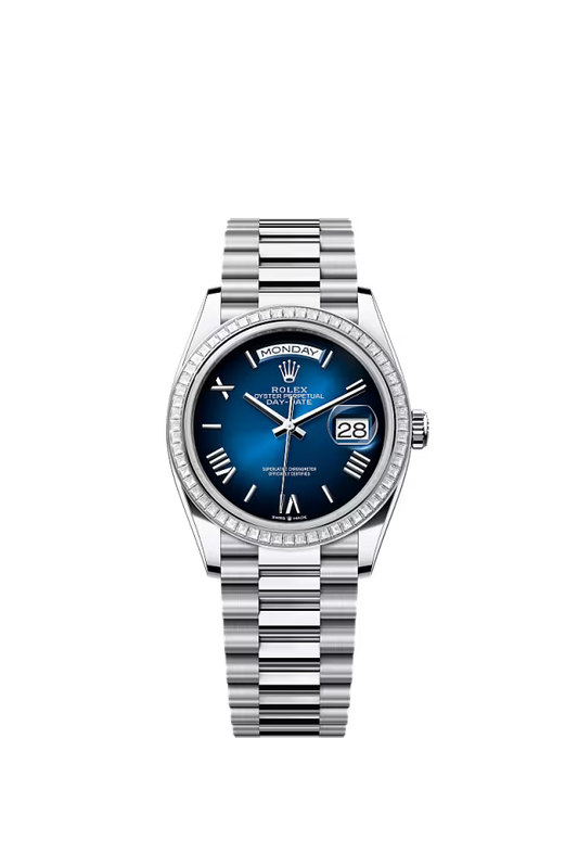 Men’s Rolex Day-Date 36 128396TBR Automatic Watch – Platinum & Diamonds - Zeuskicks