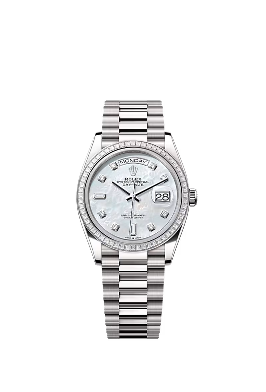 Men’s Rolex Day-Date 36 128399TBR Automatic White Gold Diamond Watch - Zeuskicks