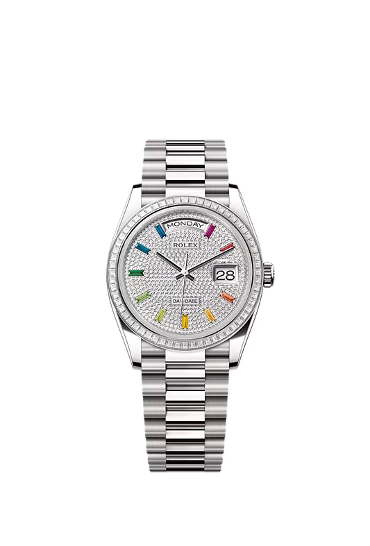Men’s Rolex Day-Date 36 128399TBR Automatic White Gold Diamond Watch - Zeuskicks