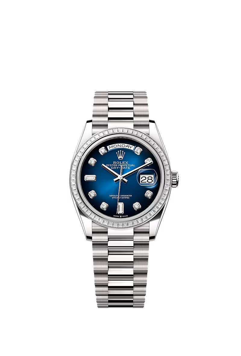 Men’s Rolex Day-Date 36 128399TBR Automatic White Gold Diamond Watch - Zeuskicks