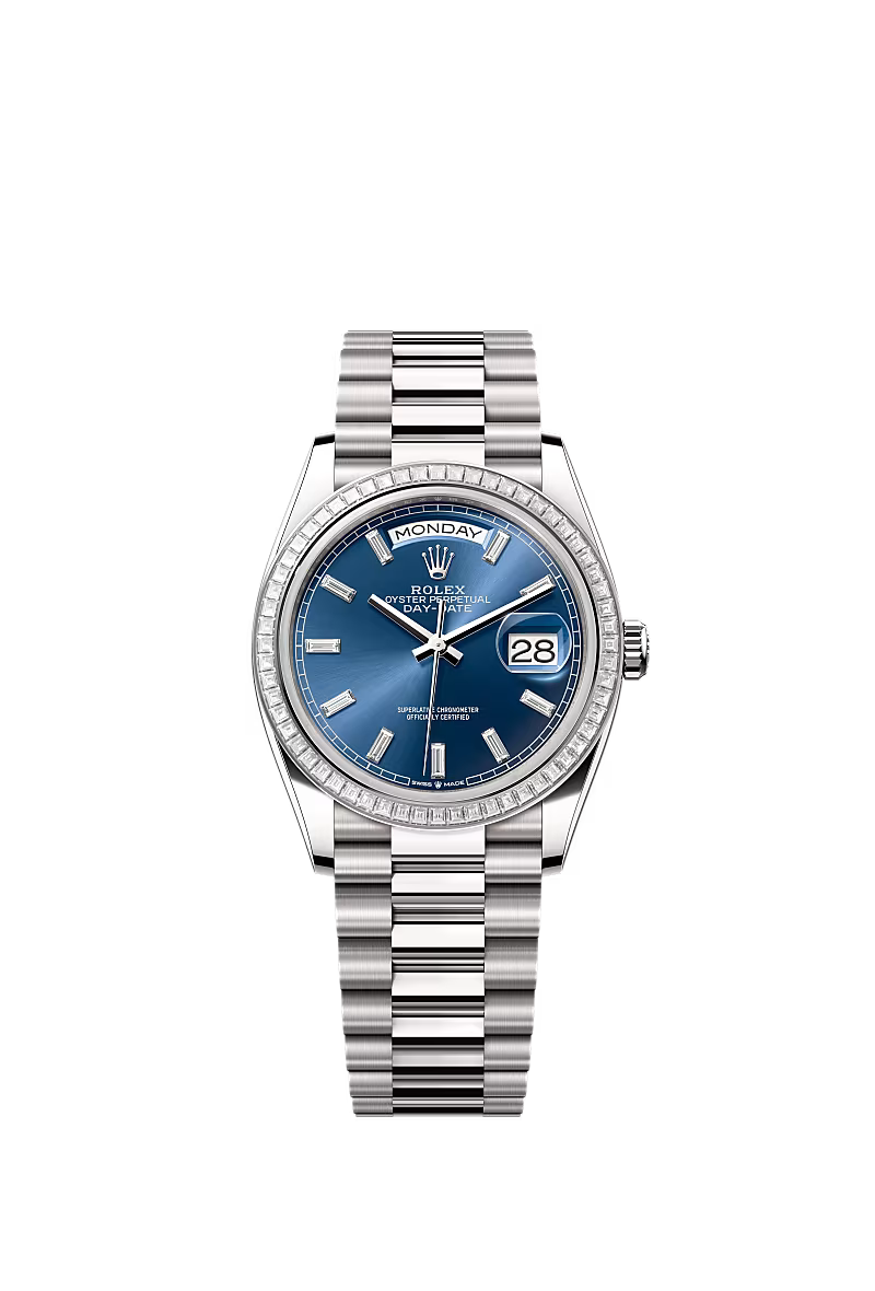Men’s Rolex Day-Date 36 128399TBR White Gold with Bright Blue Diamond Dial - Zeuskicks