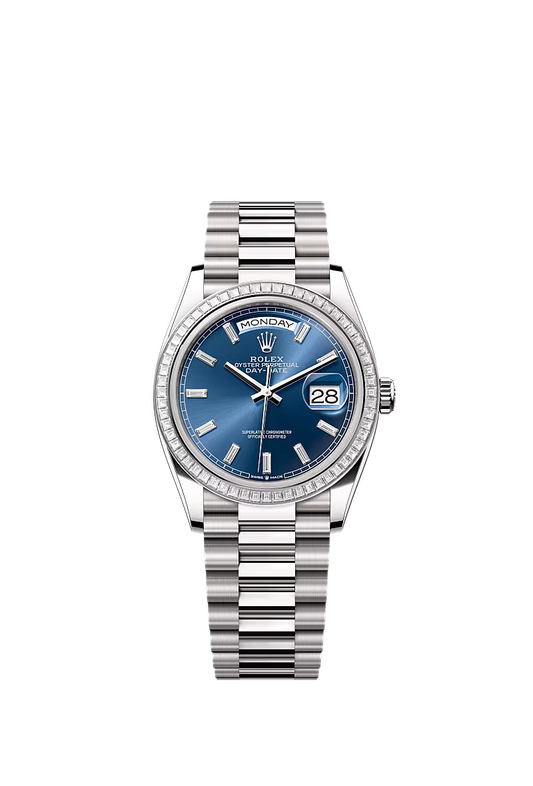 Men’s Rolex Day-Date 36 128399TBR White Gold with Bright Blue Diamond Dial - Zeuskicks
