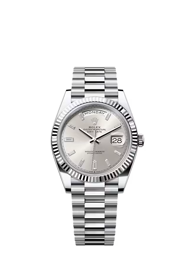 Rolex Day-Date 40 Platinum Oyster Watch – Reference 228236 with Silver Diamond Dial - Zeuskicks