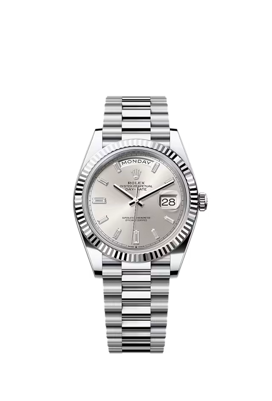 Rolex Day-Date 40 Platinum Oyster Watch – Reference 228236 with Silver Diamond Dial - Zeuskicks