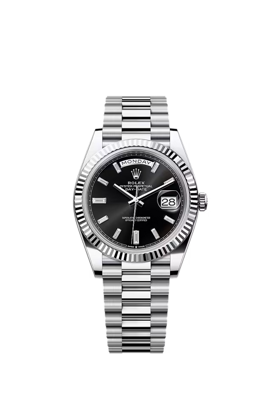 Rolex Day-Date 40 Platinum Oyster Watch – Reference 228236 with Bright Black Diamond Dial - Zeuskicks