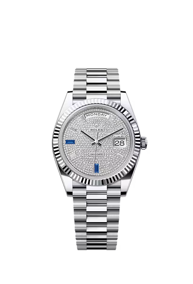 Rolex Day-Date 40 Platinum Oyster Watch – Reference 228236 with Diamond-Paved Dial - Zeuskicks