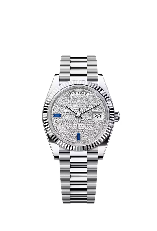 Rolex Day-Date 40 Platinum Oyster Watch – Reference 228236 with Diamond-Paved Dial - Zeuskicks