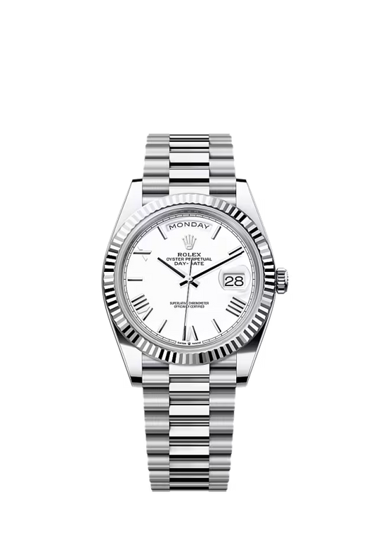 Rolex Day-Date 40 Platinum Oyster Watch – Reference 228236 with White Dial - Zeuskicks