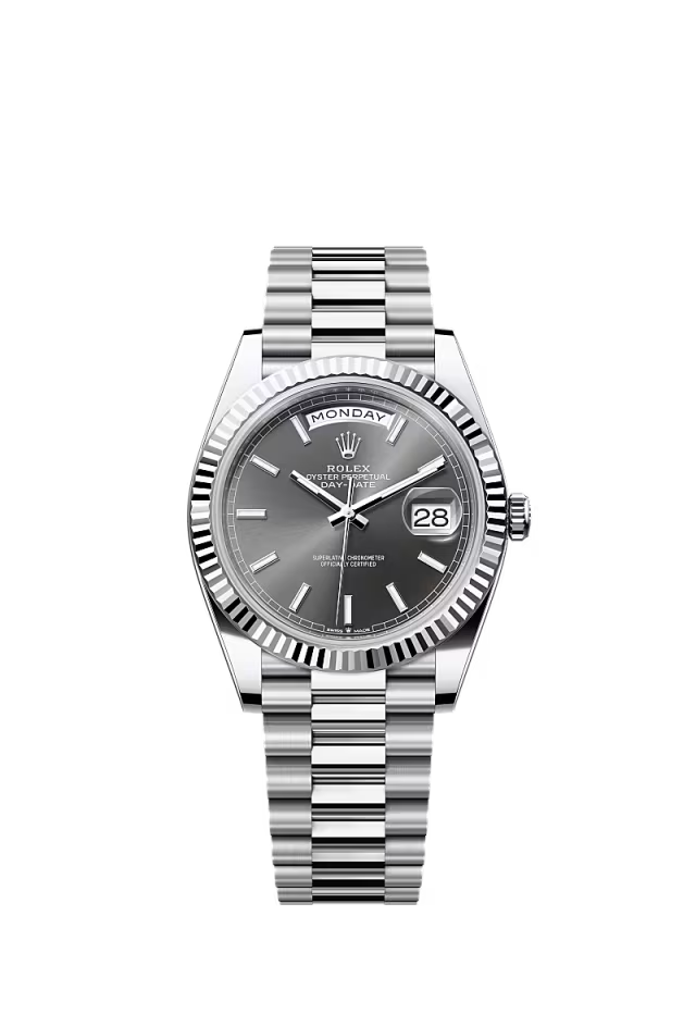 Men’s Rolex Day-Date 40 Platinum 3255 Automatic Watch – Fluted Bezel, Slate Dial - Zeuskicks
