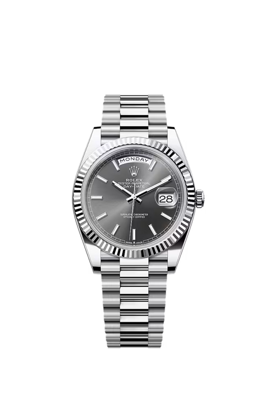 Men’s Rolex Day-Date 40 Platinum 3255 Automatic Watch – Fluted Bezel, Slate Dial - Zeuskicks