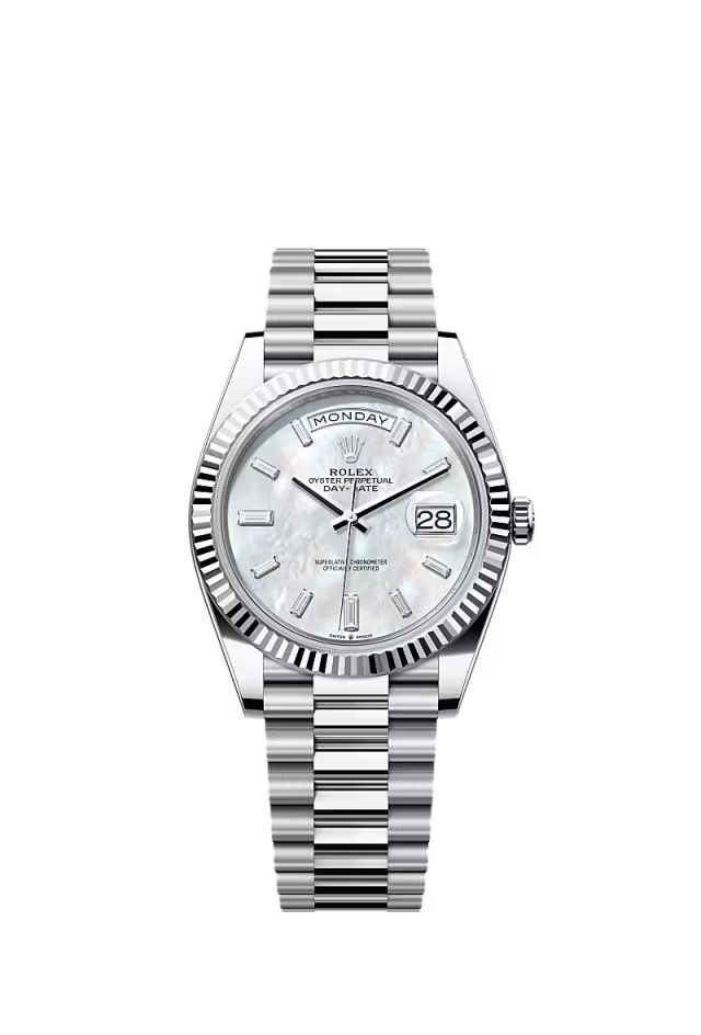 Rolex Day-Date 40 Platinum Oyster Watch – Reference 228236 with White Mother-of-Pearl Diamond Dial - Zeuskicks