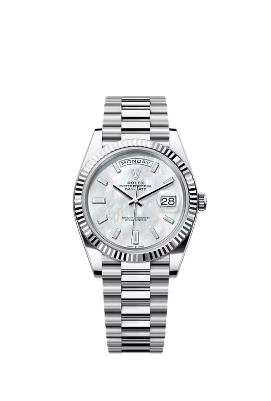 Rolex Day-Date 40 Platinum Oyster Watch – Reference 228236 with White Mother-of-Pearl Diamond Dial - Zeuskicks