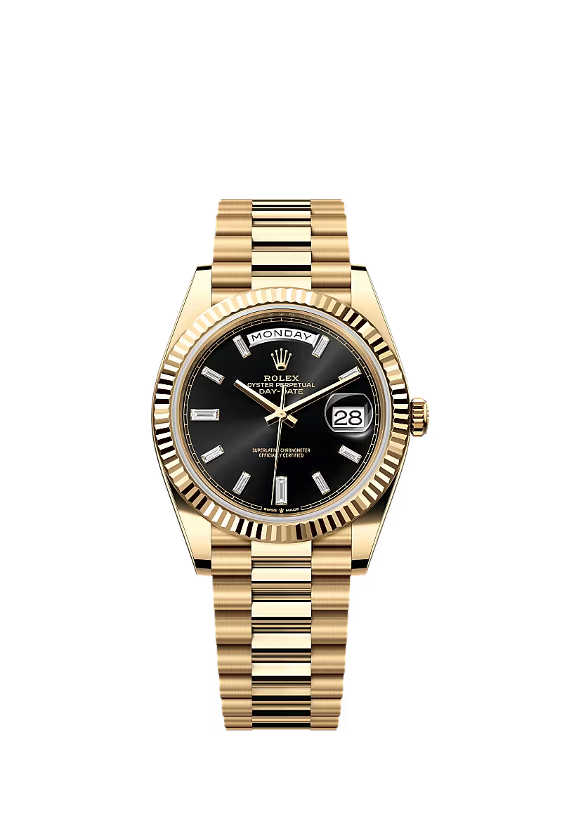 Men’s Rolex Day-Date 40 Ref. 228238 Yellow Gold Automatic Watch – Black Diamond Dial - Zeuskicks
