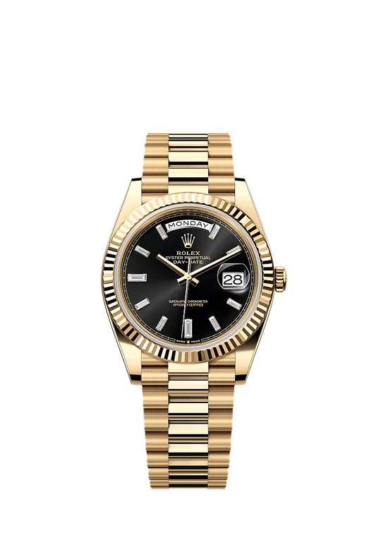 Men’s Rolex Day-Date 40 Ref. 228238 Yellow Gold Automatic Watch – Black Diamond Dial - Zeuskicks