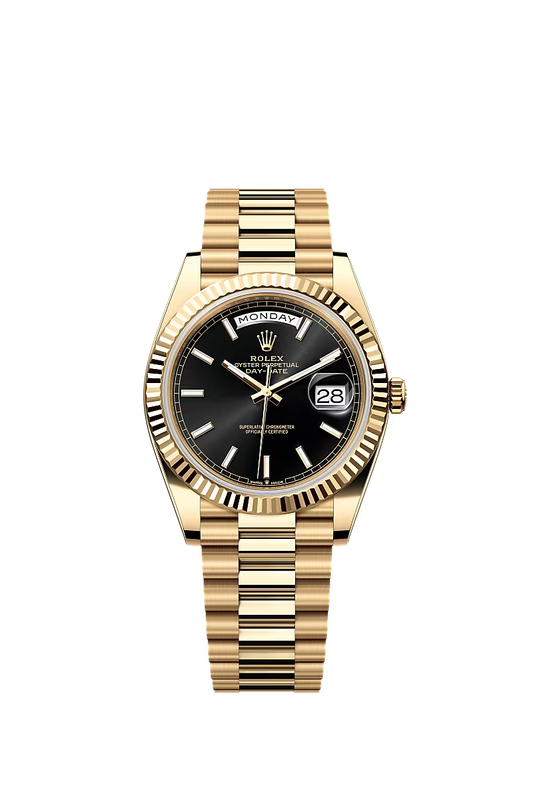 Men’s Rolex Day-Date 40 Ref. 228238 Yellow Gold Automatic Watch – Bright Black Dial - Zeuskicks