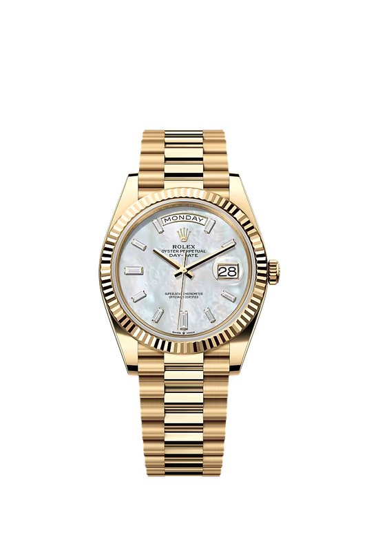 Men’s Rolex Day-Date 40 Ref. 228238 Yellow Gold Automatic Watch – White Mother Pearl Diamond Dial - Zeuskicks
