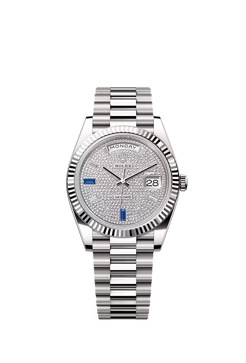 Men’s Rolex Day-Date 40 228239 Automatic White Gold Pavé Dial Watch - Zeuskicks