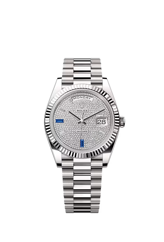 Men’s Rolex Day-Date 40 228239 Automatic White Gold Pavé Dial Watch - Zeuskicks