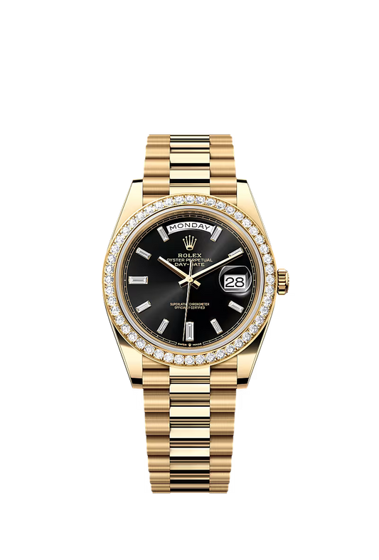 Rolex Day-Date 40 228348RBR Yellow Gold Diamond Dial Bright Black - Zeuskicks