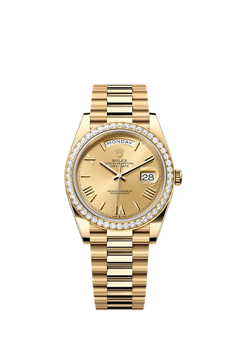 Rolex Day-Date 40 228348RBR Yellow Gold Diamond Bezel Champagne Dial President - Zeuskicks