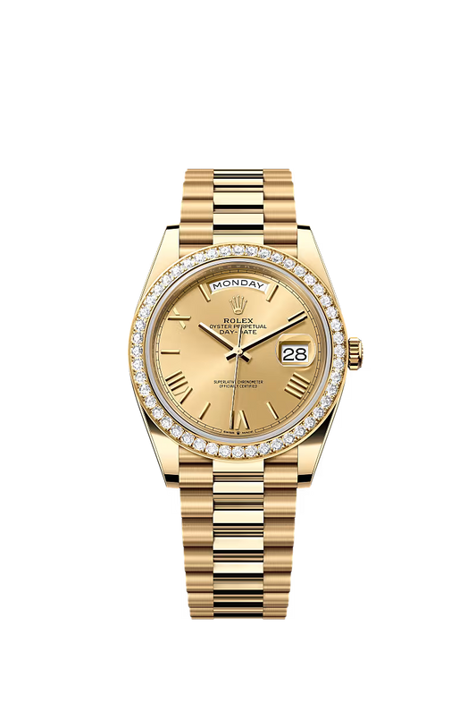 Rolex Day-Date 40 228348RBR Yellow Gold Diamond Bezel Champagne Dial President - Zeuskicks
