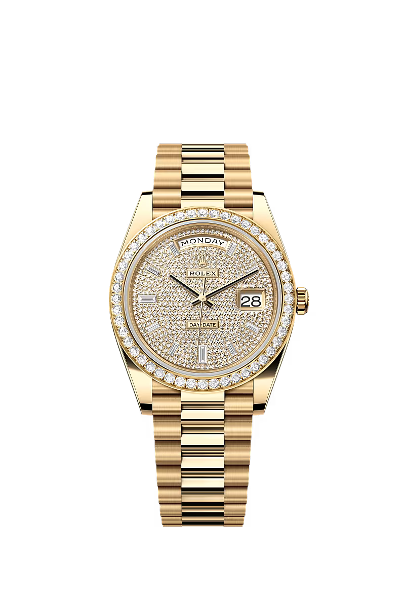 Men’s Rolex Day-Date 40 228348RBR Yellow Gold Diamond-Pavé Dial - Zeuskicks