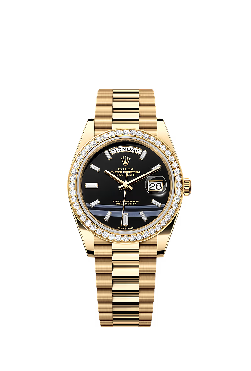 Rolex Day-Date 40 228348RBR Yellow Gold Diamond Dial Onyx - Zeuskicks